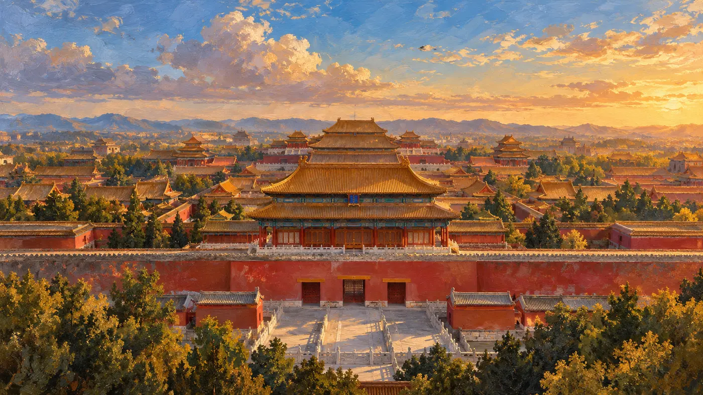 Oil painting of the Forbidden City in Beijing