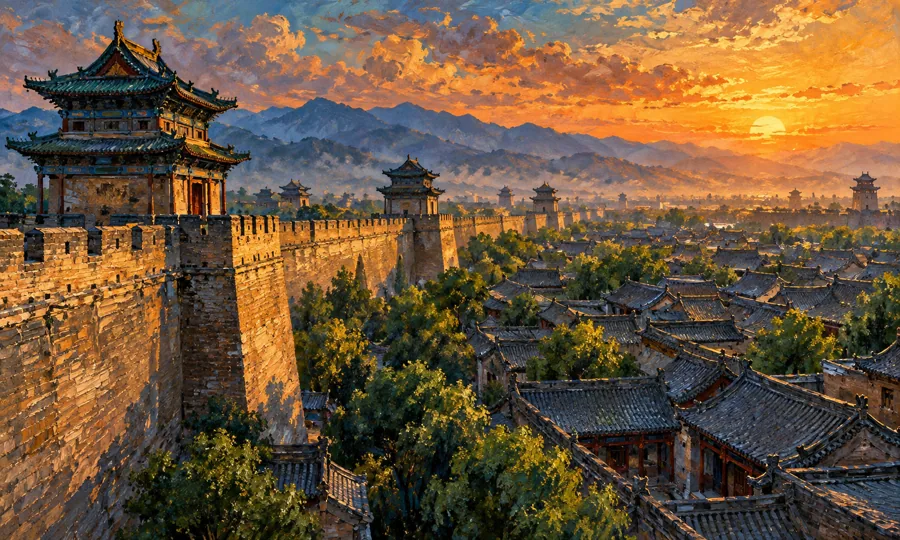 Oil painting inspired by Pingyao-Tour-from-Beijing