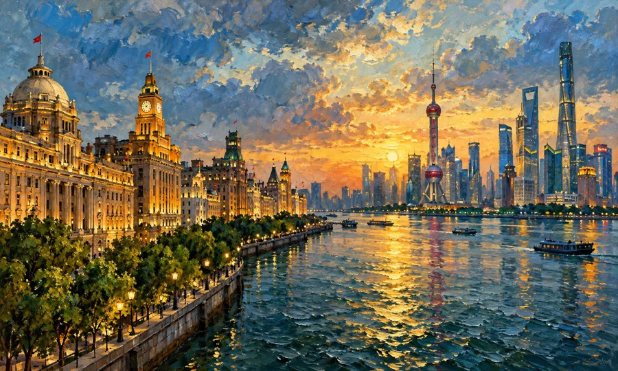 Oil painting inspired by Shanghai and the Bund