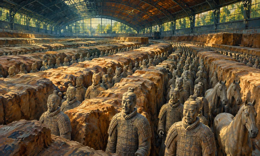 Oil painting inspired by Xi’an and the Terracotta Warriors