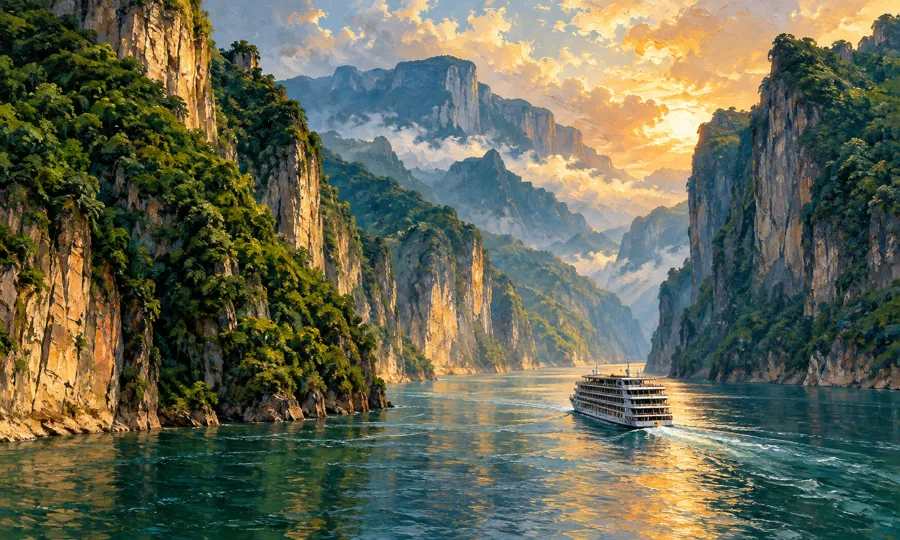 Oil painting inspired by the Yangtze River and Three Gorges
